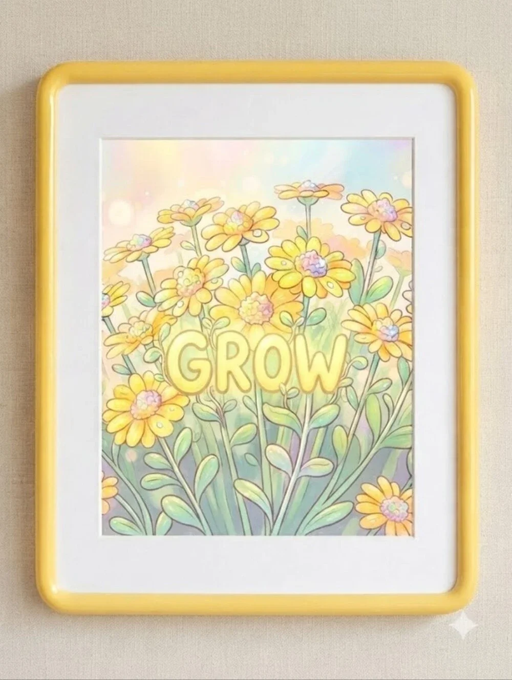 8.5x11 Cardstock Yellow 'GROW' Floral Wall Art Print - Brand